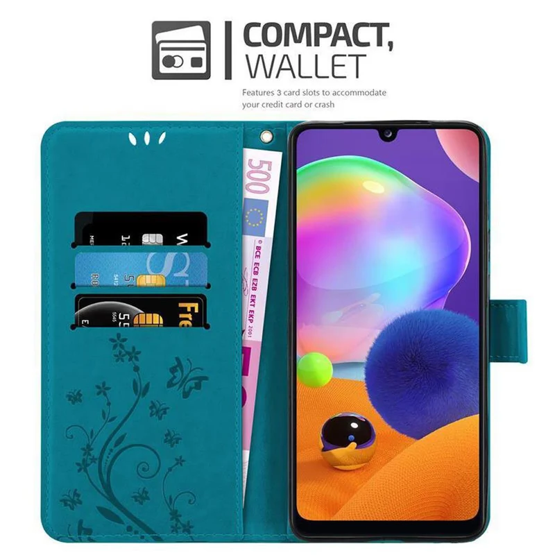 Cadorabo Hülle kompatibel mit Samsung Galaxy A31 Schutzhülle im Blumen Design mit Magnetverschluss, Standfunktion und Kartenfächern