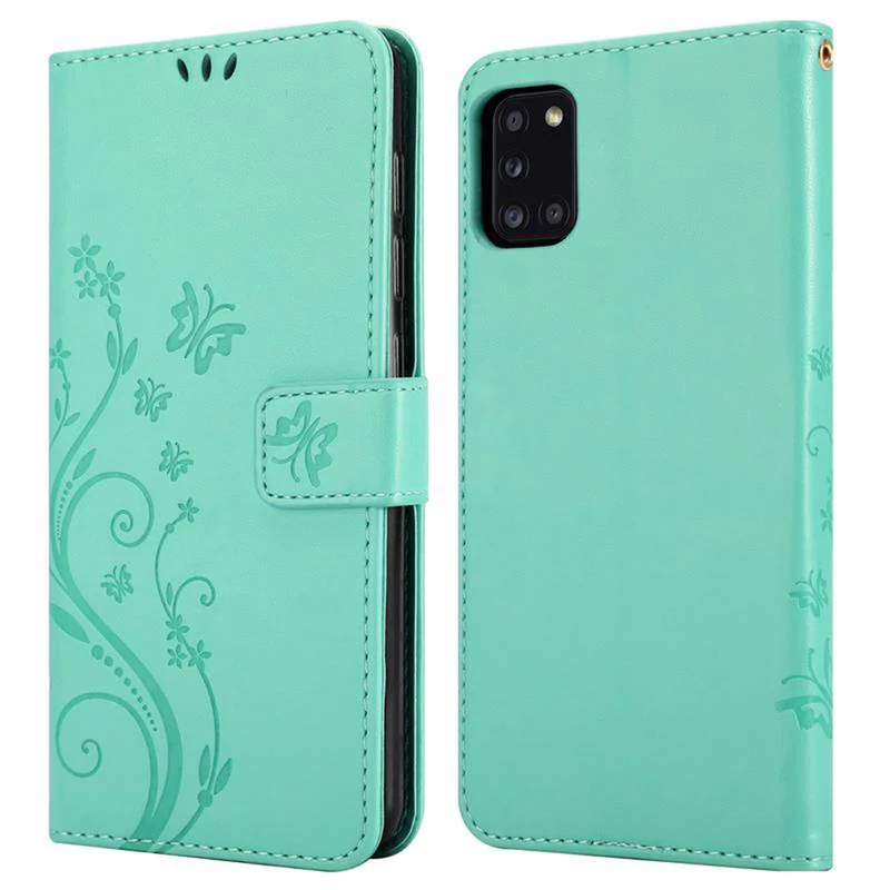 Cadorabo Hülle kompatibel mit Samsung Galaxy A31 Schutzhülle im Blumen Design mit Magnetverschluss, Standfunktion und Kartenfächern