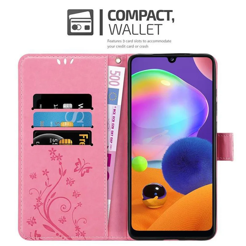 Cadorabo Hülle kompatibel mit Samsung Galaxy A31 Schutzhülle im Blumen Design mit Magnetverschluss, Standfunktion und Kartenfächern