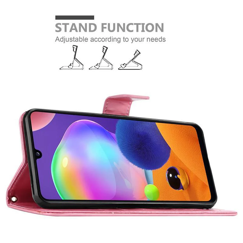 Cadorabo Hülle kompatibel mit Samsung Galaxy A31 Schutzhülle im Blumen Design mit Magnetverschluss, Standfunktion und Kartenfächern