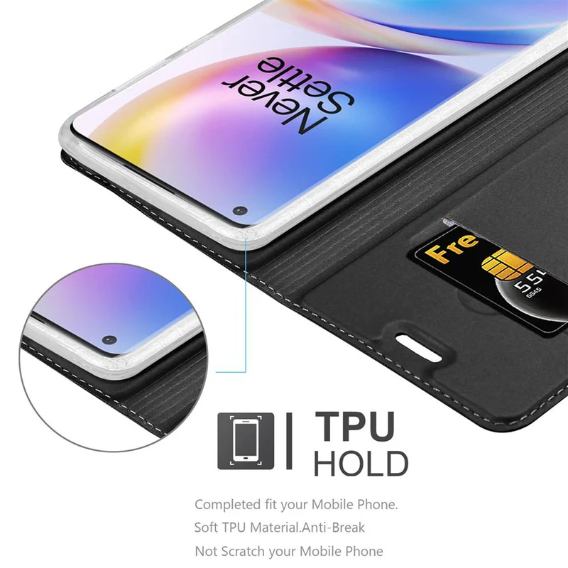 Cadorabo Hülle kompatibel mit OnePlus 8 PRO Schutzhülle mit Magnetverschluss, Standfunktion und Kartenfach
