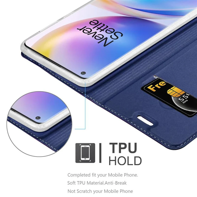Cadorabo Hülle kompatibel mit OnePlus 8 PRO Schutzhülle mit Magnetverschluss, Standfunktion und Kartenfach