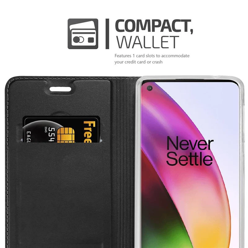 Cadorabo Hülle kompatibel mit OnePlus 8 Schutzhülle mit Magnetverschluss, Standfunktion und Kartenfach