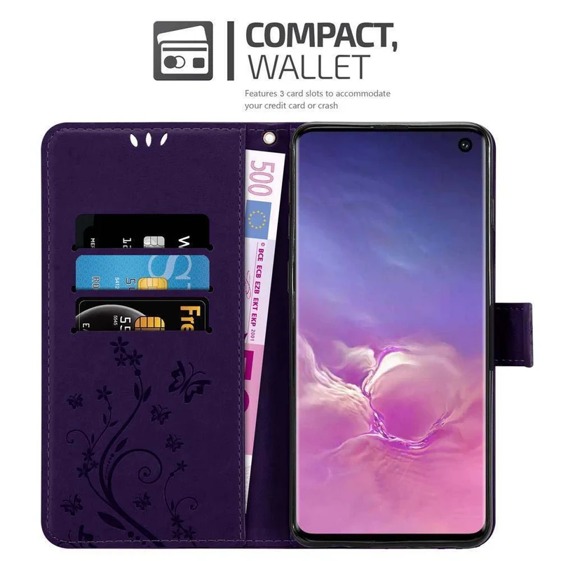 Cadorabo Hülle kompatibel mit Samsung Galaxy S10 4G Schutzhülle im Blumen Design mit Magnetverschluss, Standfunktion und Kartenfächern