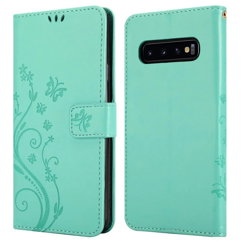 Cadorabo Hülle kompatibel mit Samsung Galaxy S10 4G Schutzhülle im Blumen Design mit Magnetverschluss, Standfunktion und Kartenfächern