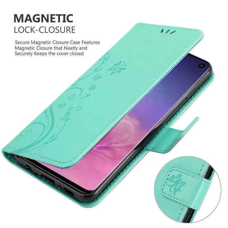 Cadorabo Hülle kompatibel mit Samsung Galaxy S10 4G Schutzhülle im Blumen Design mit Magnetverschluss, Standfunktion und Kartenfächern
