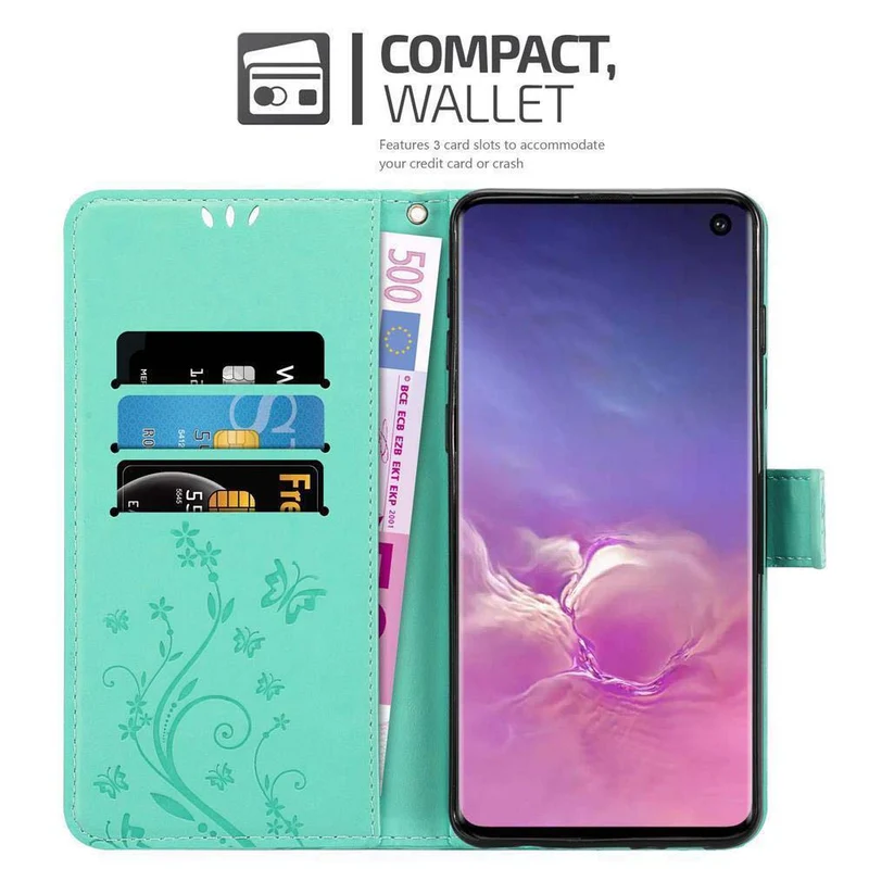 Cadorabo Hülle kompatibel mit Samsung Galaxy S10 4G Schutzhülle im Blumen Design mit Magnetverschluss, Standfunktion und Kartenfächern