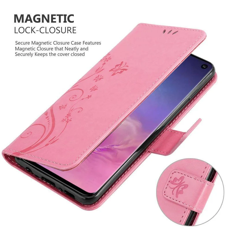 Cadorabo Hülle kompatibel mit Samsung Galaxy S10 4G Schutzhülle im Blumen Design mit Magnetverschluss, Standfunktion und Kartenfächern