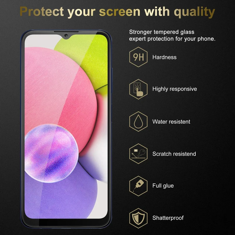Cadorabo Panzer Folie kompatibel mit Samsung Galaxy A03s - Schutzfolie Gehärtetes (Tempered) Display-Schutzglas in 9H Härte mit 3D Touch Kompatibilität