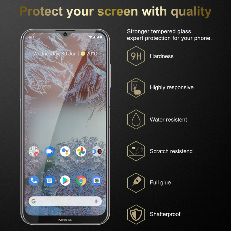 Cadorabo Panzer Folie kompatibel mit Nokia G10 / G20 - Schutzfolie Gehärtetes (Tempered) Display-Schutzglas in 9H Härte mit 3D Touch Kompatibilität