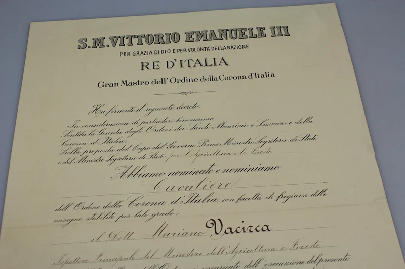 Ritterkreuz des Ordens der Krone von Italien mit Urkunde
