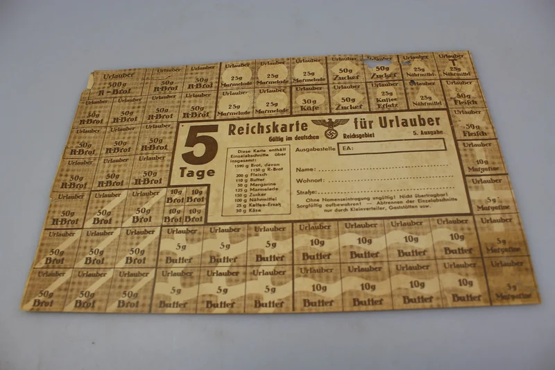 Lebensmittelkarte für Touristen im Reich