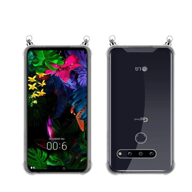 Silikon Hülle Handykette kompatibel mit LG G8 ThinQ mit silbernen Ringen