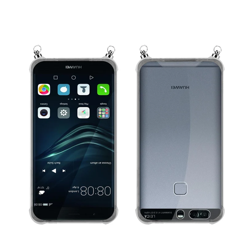 Silikon Hülle Handykette kompatibel mit Huawei P9 mit silbernen Ringen