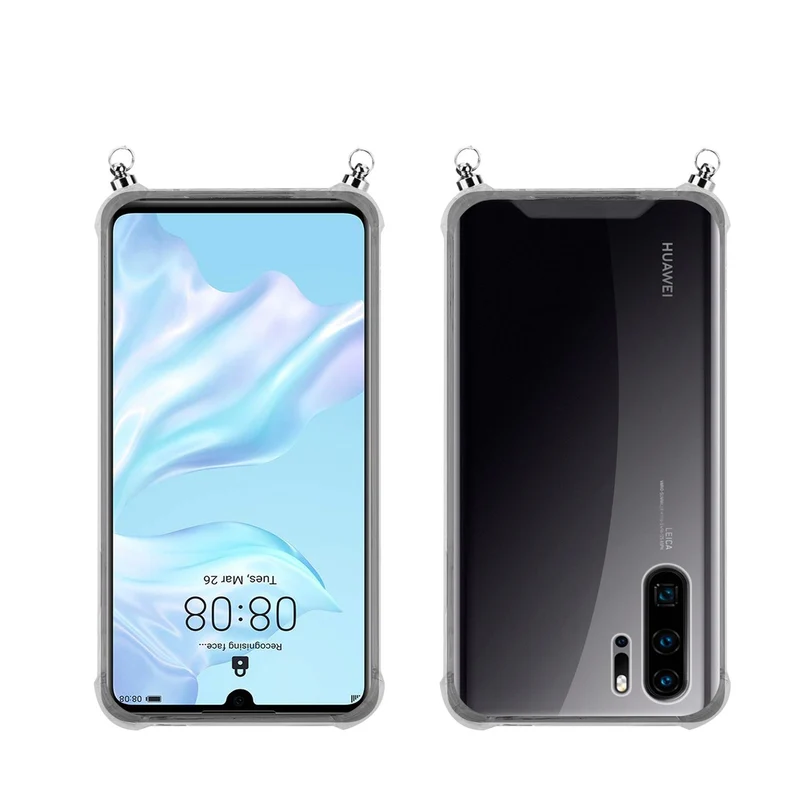 Silikon Hülle Handykette kompatibel mit Huawei P30 PRO mit silbernen Ringen