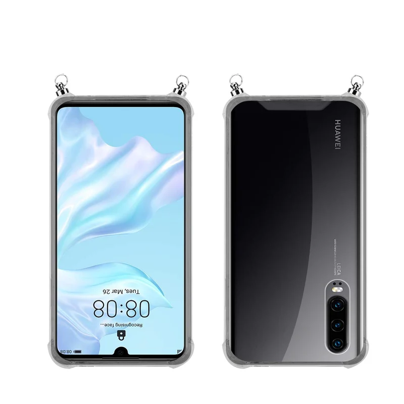 Silikon Hülle Handykette kompatibel mit Huawei P30 mit silbernen Ringen