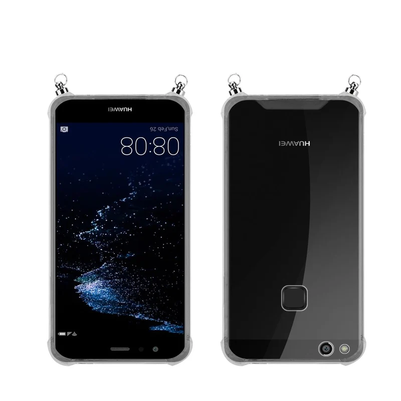 Silikon Hülle Handykette kompatibel mit Huawei P10 mit silbernen Ringen