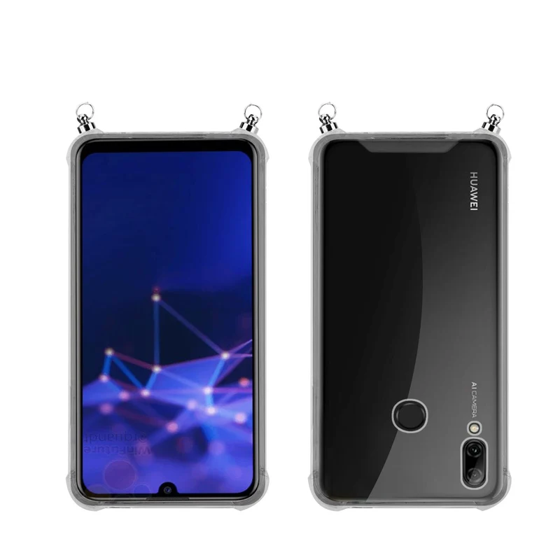 Silikon Hülle Handykette kompatibel mit Honor 10 LITE / Huawei P SMART 2019 mit silbernen Ringen