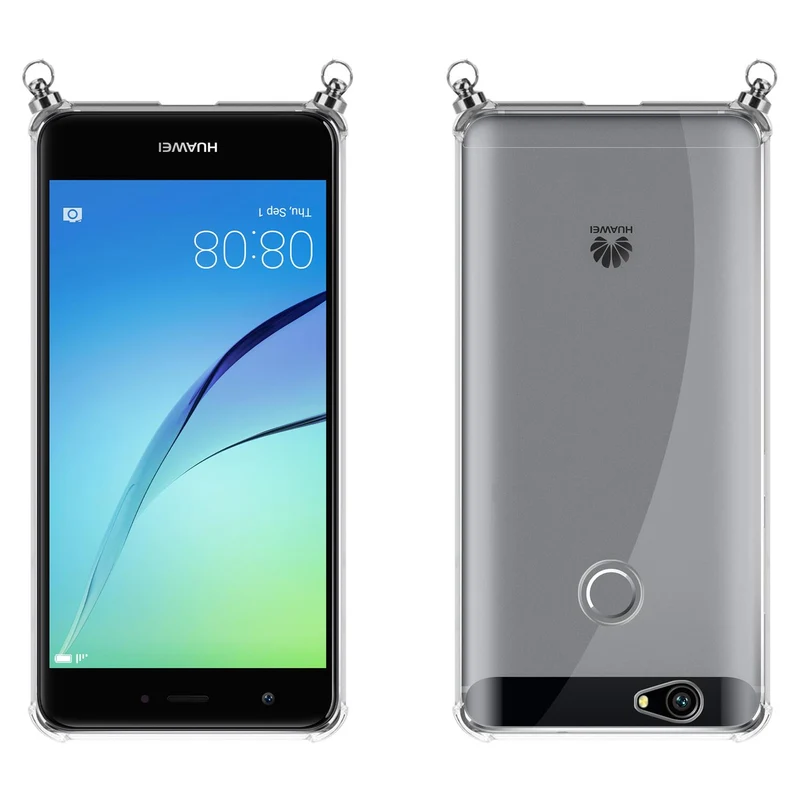 Silikon Hülle Handykette kompatibel mit Huawei NOVA mit silbernen Ringen