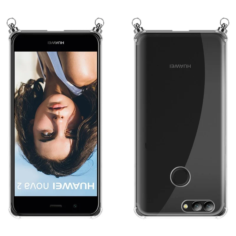 Silikon Hülle Handykette kompatibel mit Huawei NOVA 2 mit silbernen Ringen