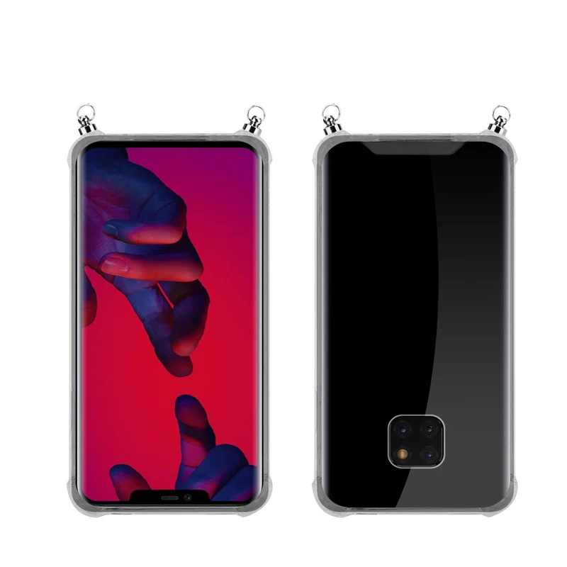 Silikon Hülle Handykette kompatibel mit Huawei MATE 20 PRO mit silbernen Ringen