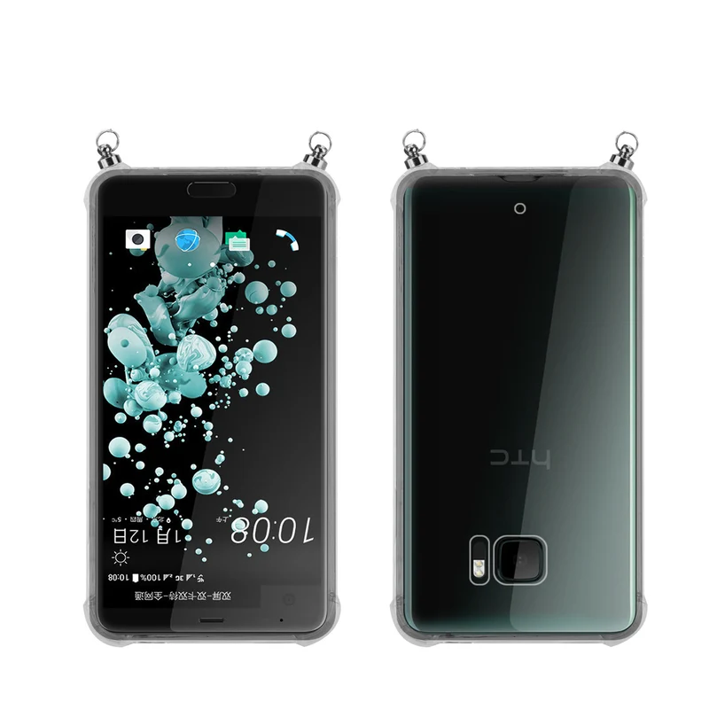 Silikon Hülle Handykette kompatibel mit HTC U ULTRA mit silbernen Ringen