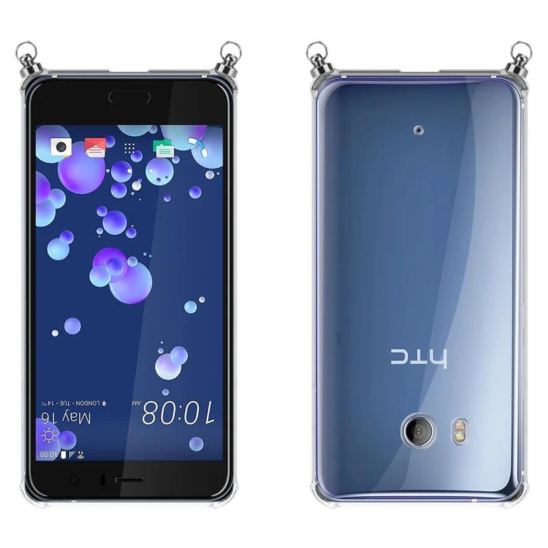 Silikon Hülle Handykette kompatibel mit HTC OCEAN / U11 mit silbernen Ringen