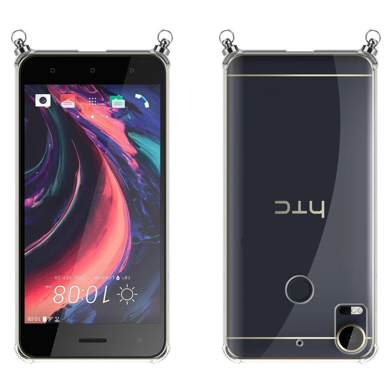 Silikon Hülle Handykette kompatibel mit HTC Desire 10 LIFESTYLE / Desire 825 mit silbernen Ringen