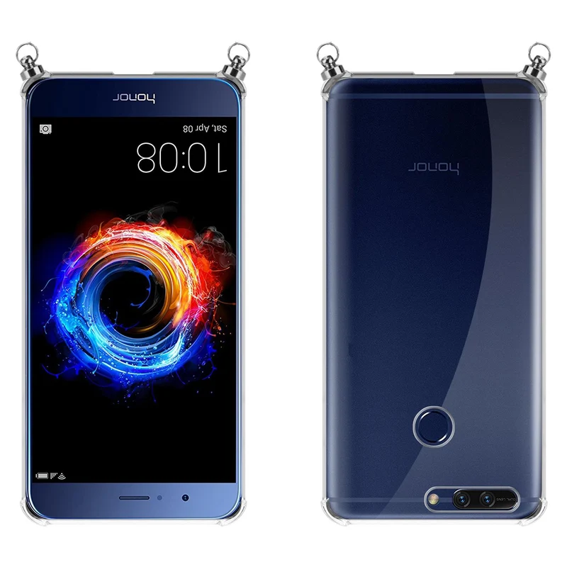 Silikon Hülle Handykette kompatibel mit Honor 8 PRO mit silbernen Ringen