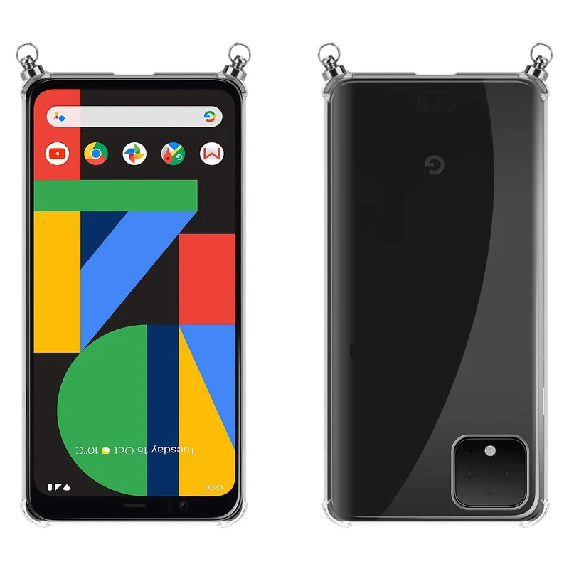 Silikon Hülle Handykette kompatibel mit Google PIXEL 4 mit silbernen Ringen