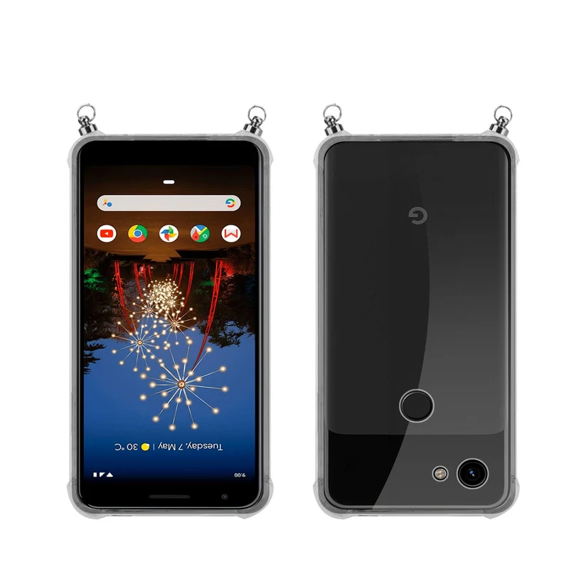 Silikon Hülle Handykette kompatibel mit Google PIXEL 3A XL mit silbernen Ringen
