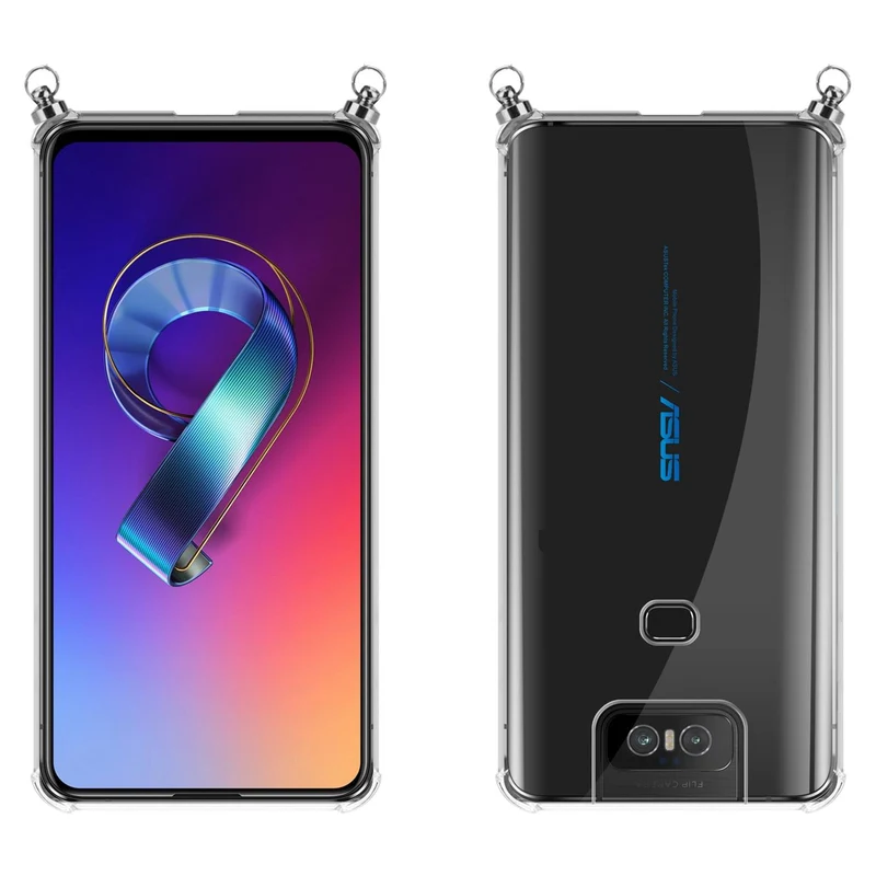Silikon Hülle Handykette kompatibel mit Asus ZenFone 6 mit silbernen Ringen
