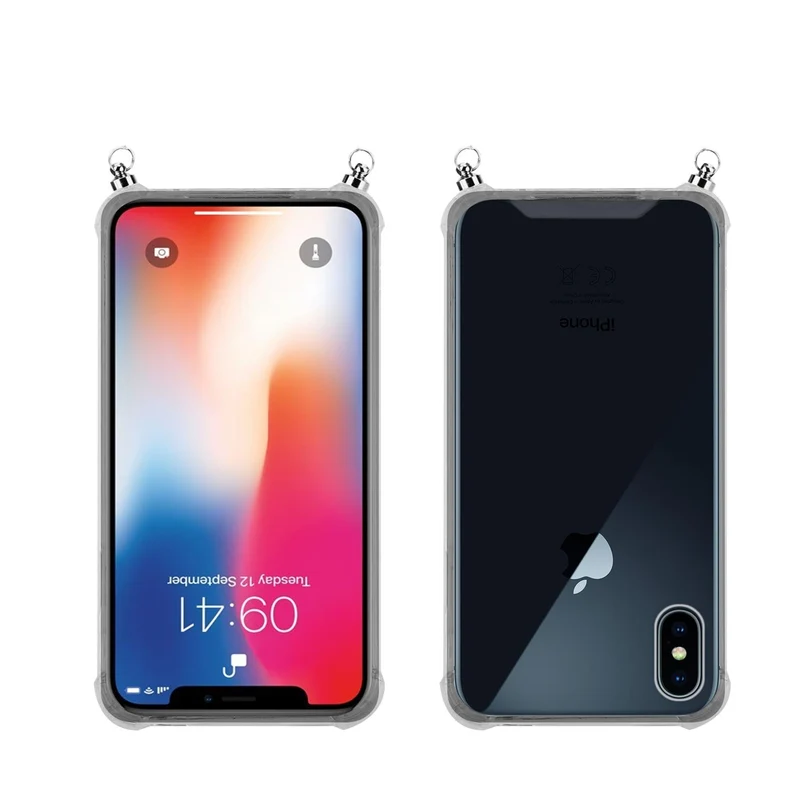 Silikon Hülle Handykette kompatibel mit Apple iPhone X / XS mit silbernen Ringen