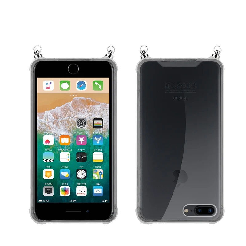 Silikon Hülle Handykette kompatibel mit Apple iPhone 7 PLUS / 7S PLUS / 8 PLUS mit silbernen Ringen