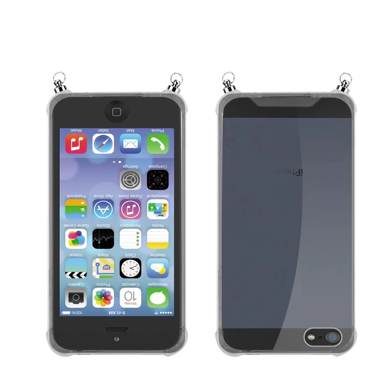 Silikon Hülle Handykette kompatibel mit Apple iPhone 5 / 5S / SE 2016 mit silbernen Ringen