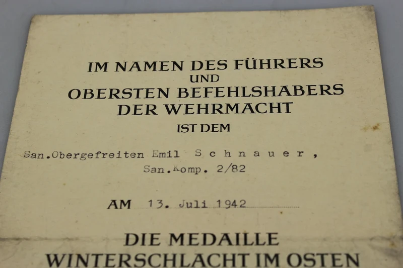 Ostmedaille-Verleihungsurkunde 1941/42