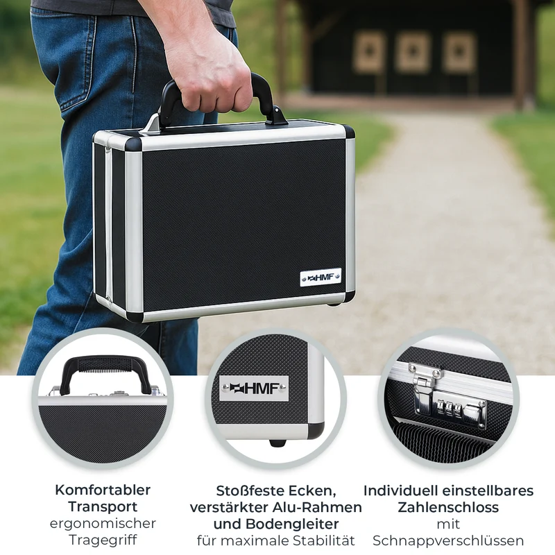 Alu Pistolenkoffer, Kurzwaffenkoffer, Zahlenschloss, Universalkoffer, HMF 14401