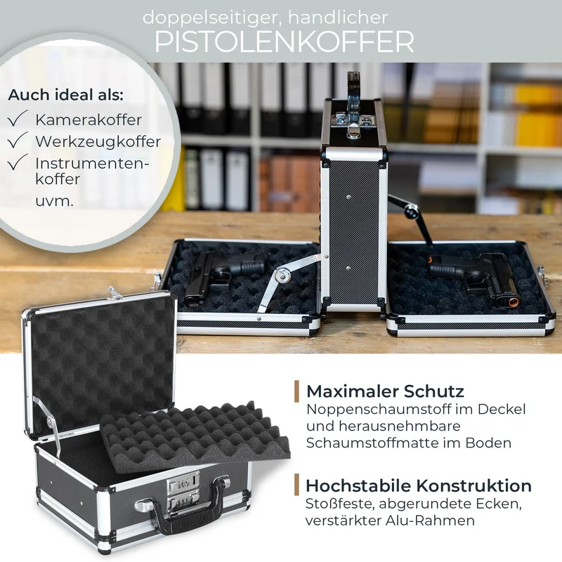 Alu Pistolenkoffer, Kurzwaffenkoffer, Zahlenschloss, Universalkoffer, HMF 14401