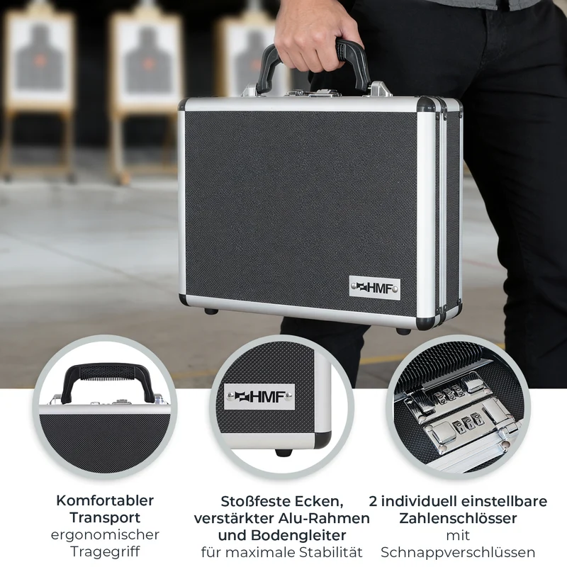 Alu Pistolenkoffer, Kurzwaffenkoffer, Zahlenschloss, Universalkoffer, HMF 14401