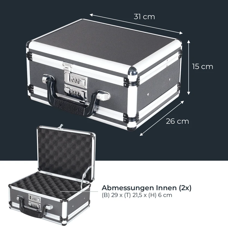 Alu Pistolenkoffer, Kurzwaffenkoffer, Zahlenschloss, Universalkoffer, HMF 14401