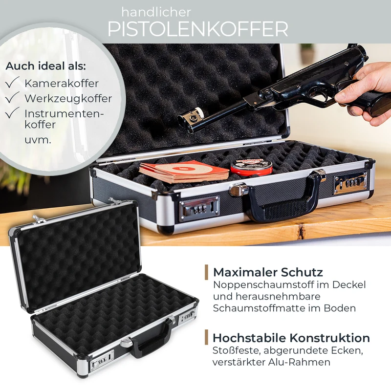 Alu Pistolenkoffer, Kurzwaffenkoffer, Zahlenschloss, Universalkoffer, HMF 14401