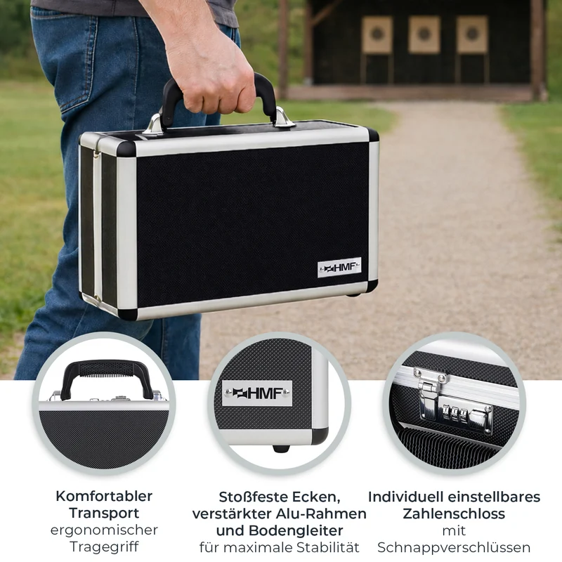 Alu Pistolenkoffer, Kurzwaffenkoffer, Zahlenschloss, Universalkoffer, HMF 14401