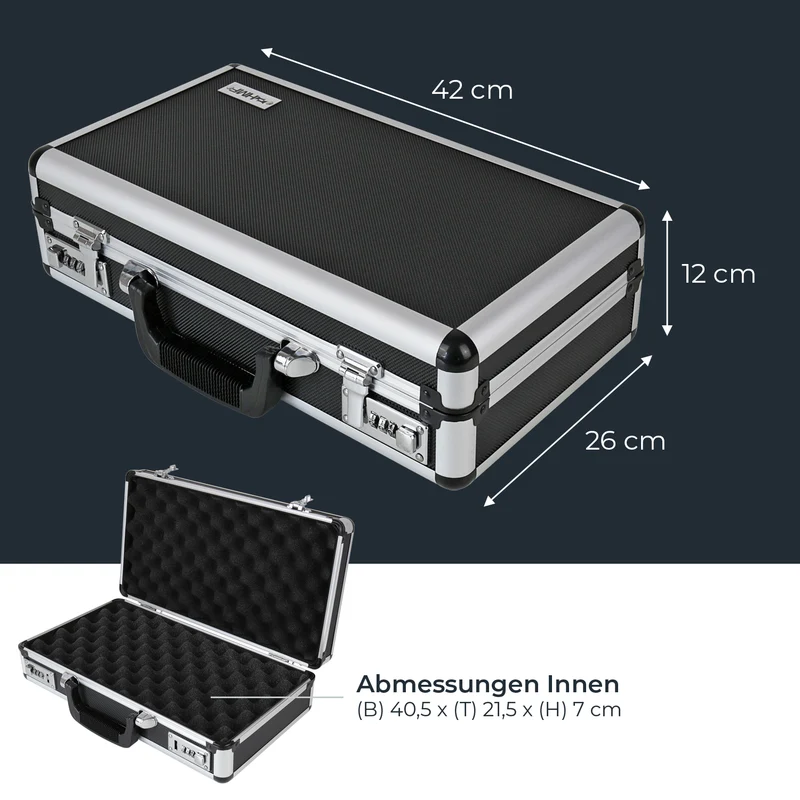 Alu Pistolenkoffer, Kurzwaffenkoffer, Zahlenschloss, Universalkoffer, HMF 14401