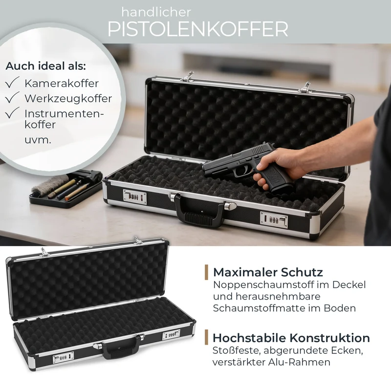 Alu Pistolenkoffer, Kurzwaffenkoffer, Zahlenschloss, Universalkoffer, HMF 14401