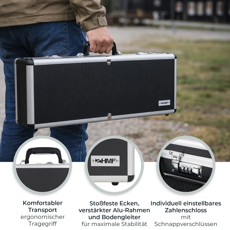 Alu Pistolenkoffer, Kurzwaffenkoffer, Zahlenschloss, Universalkoffer, HMF 14401