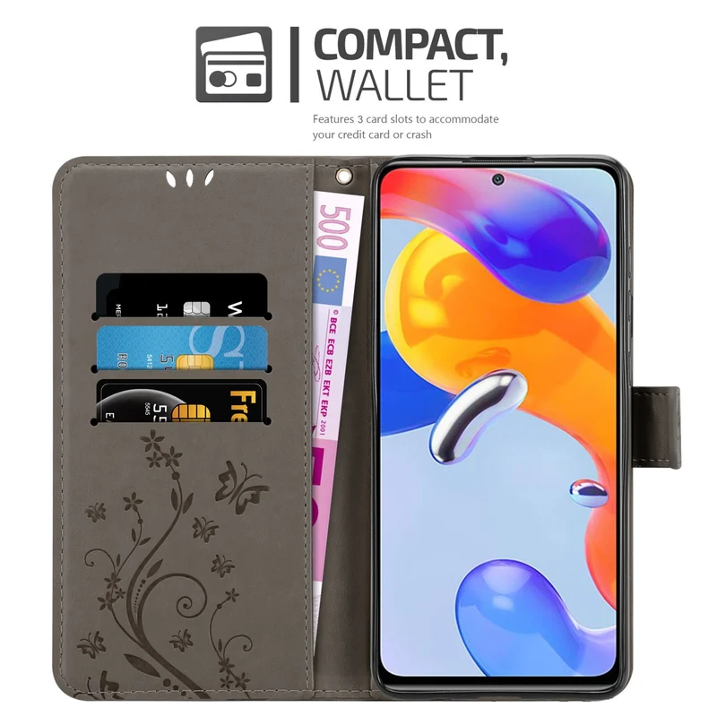 Cadorabo Hülle kompatibel mit Xiaomi RedMi NOTE 11 PRO 4G / 5G Schutzhülle im Blumen Design mit Magnetverschluss, Standfunktion und Kartenfächern
