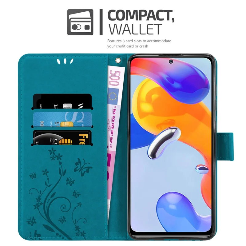 Cadorabo Hülle kompatibel mit Xiaomi RedMi NOTE 11 PRO 4G / 5G Schutzhülle im Blumen Design mit Magnetverschluss, Standfunktion und Kartenfächern