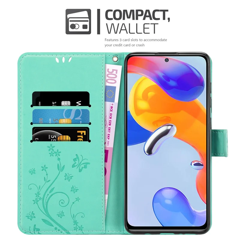 Cadorabo Hülle kompatibel mit Xiaomi RedMi NOTE 11 PRO 4G / 5G Schutzhülle im Blumen Design mit Magnetverschluss, Standfunktion und Kartenfächern