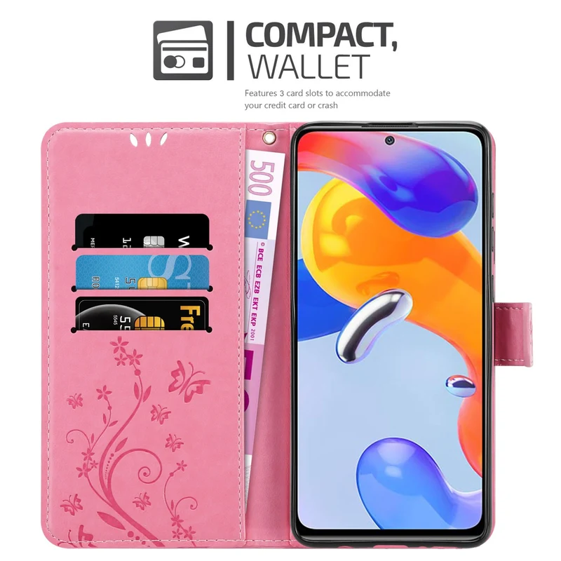 Cadorabo Hülle kompatibel mit Xiaomi RedMi NOTE 11 PRO 4G / 5G Schutzhülle im Blumen Design mit Magnetverschluss, Standfunktion und Kartenfächern