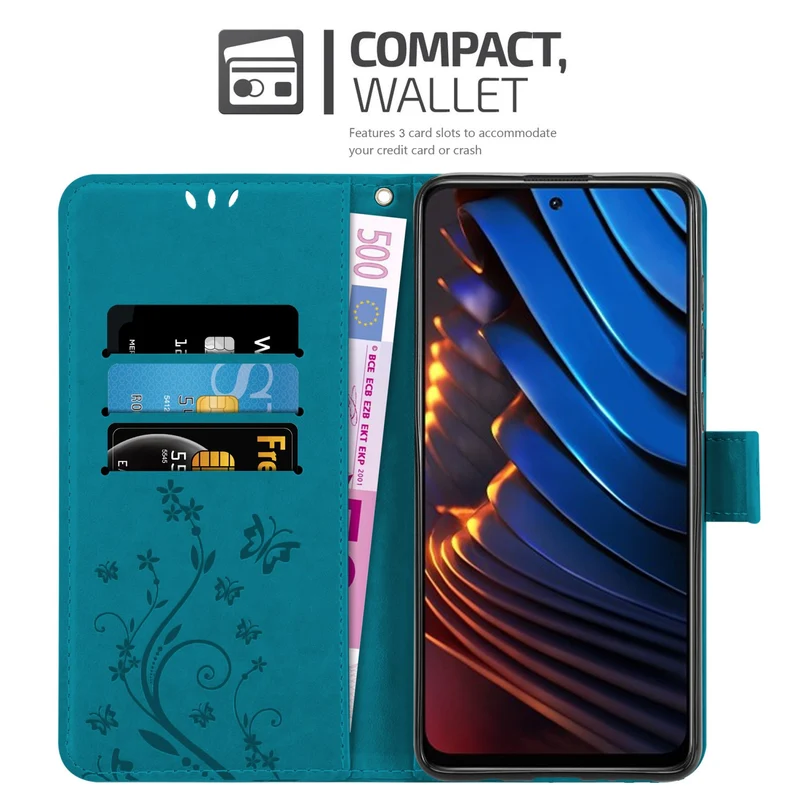 Cadorabo Hülle kompatibel mit Xiaomi POCO X3 GT Schutzhülle im Blumen Design mit Magnetverschluss, Standfunktion und Kartenfächern